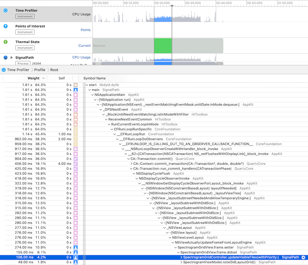 Call tree view in Instruments