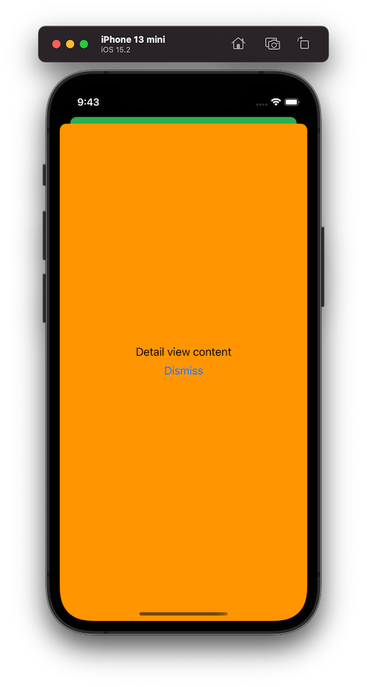 A simple iOS app showing an orange sheet which is rendered with SwiftUI but presented with UIKit