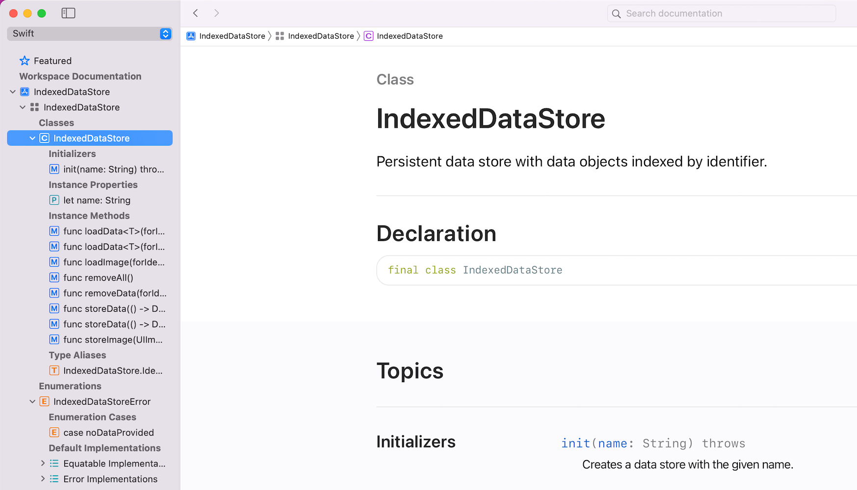 Xcode documentation viewer with locally built documentation.